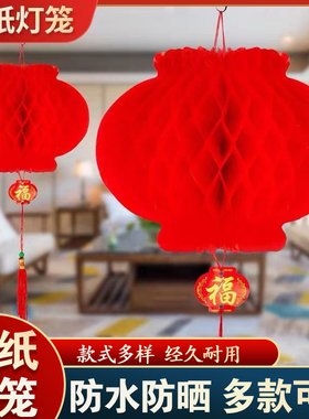 2025新款塑纸灯笼过新年春节装饰结婚小灯笼红色挂饰婚庆开业蜂窝