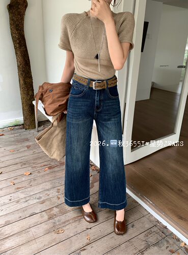 星势36551款2026秋季新款九分弹力奶奶裤牛仔裤女百搭弹力奶奶裤