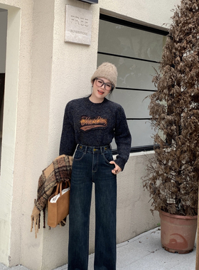 星势83022冬季新款窄版阔腿牛仔裤2025女显瘦复合绒直筒裤百搭