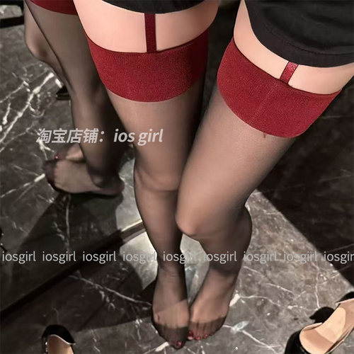 iosgirl红边黑丝潮ins吊带连裤袜