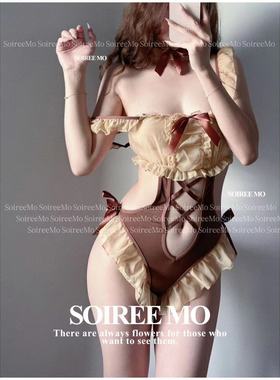 iosgirl性感纯欲女仆制服连体衣蝴蝶结木耳边柔纱角色扮演内衣女