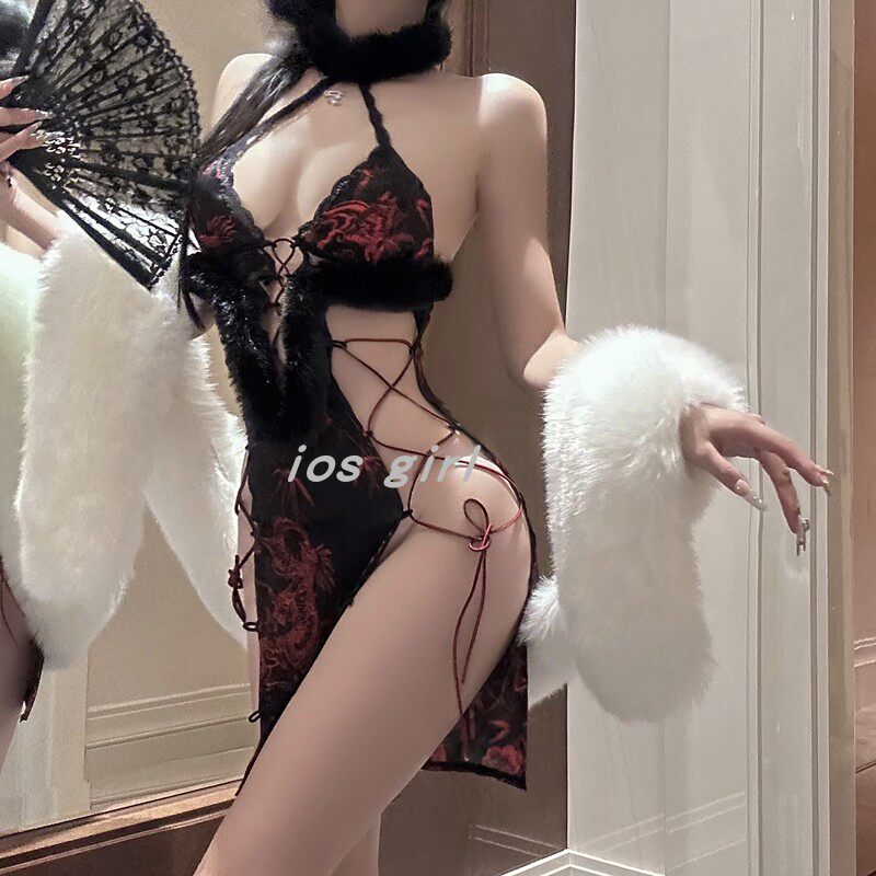 妖精喵：“美艳刑具”挂脖连体性感内衣御姐古风旗袍制服绑带睡裙