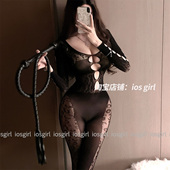 iosgirl我累了 长袖 欧美风性感黑色连体袜镂空网衣可撕豹纹网袜