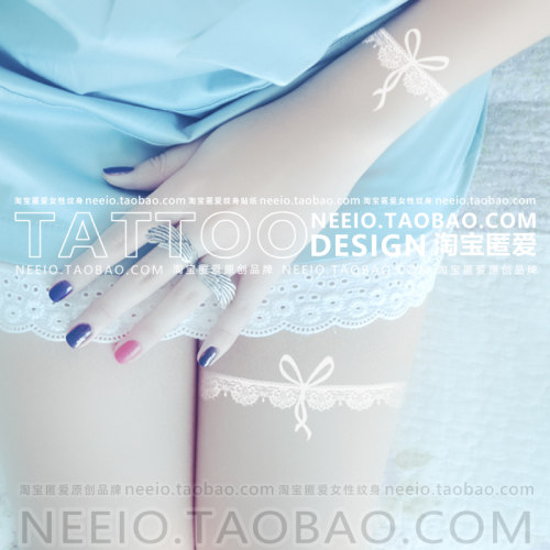 neeio纹身贴 白色蕾丝边蝴蝶结 ins风仙女大腿臂环长条图案防水女