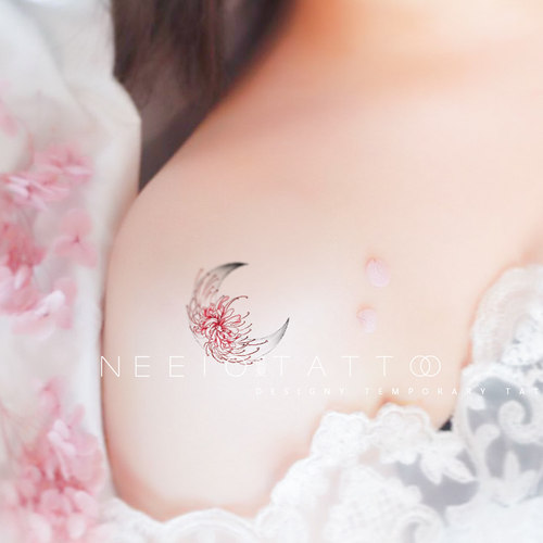 neeio纹身贴 月光彼岸花 小清新性感月亮曼珠沙华胸前脚踝 防水女