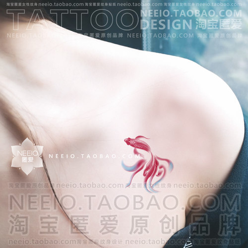 neeio 国风锦鲤纹身贴锁骨清新彩色小鱼手腕防水女高级感纹身贴纸