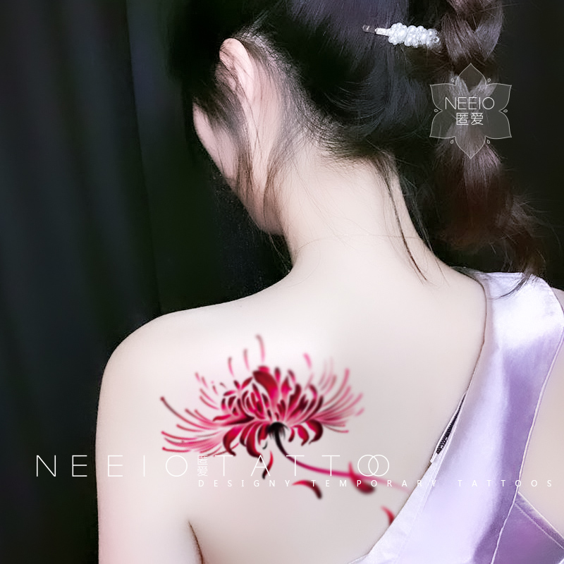 neeio纹身贴花落彼岸 古风红色彼岸花瓣性感肩膀小腹部遮疤防水女
