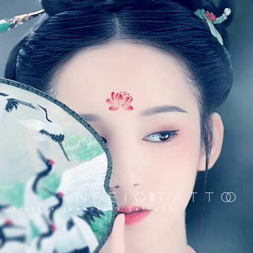 neeio纹身贴 红色莲花花钿 古风荷花性感脸部眉心眼角贴 防水女