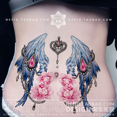 neeio纹身贴 魔幻蓝色翅膀套装遮盖妊娠纹后背疤痕大图防水女