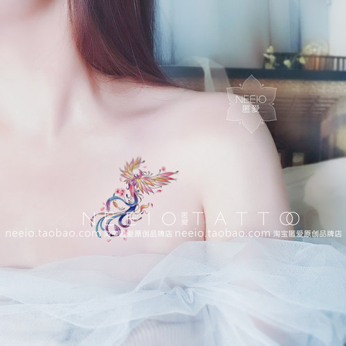 neeio纹身贴 上古玄鸟凤凰 山海经祥瑞神兽炫彩色胸前脚踝 防水女