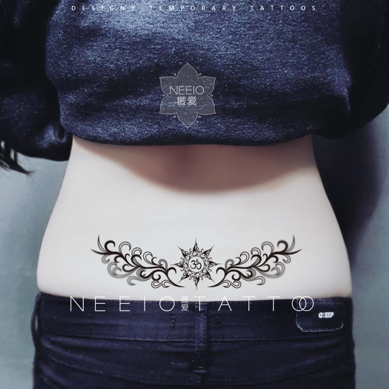 neeio纹身贴圣音太阳图腾 个性遮挡腰腹部横疤痕瑜伽OM符号防水女