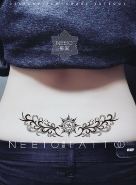 neeio纹身贴太阳图腾 个性遮挡腰腹部横疤痕OM符号防水女