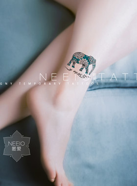 neeio纹身贴 蓝色大象图腾 原创情侣小象脚踝 纹身贴纸防水女