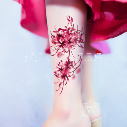 neeio纹身贴 幽冥彼岸花 古风红色大图腰腹小腿遮疤痕 防水持久女