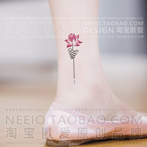 neeio纹身贴 小莲花小荷花简单图案脚踝手臂防水女tattoo