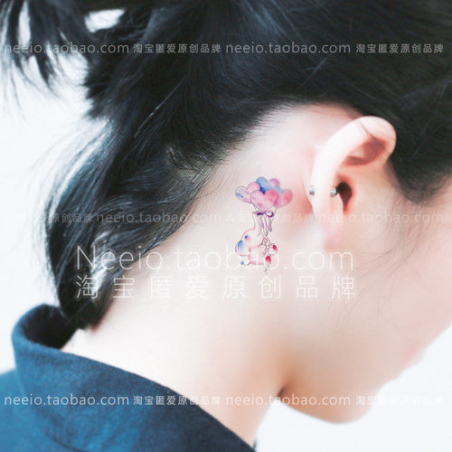 neeio纹身贴飞天小象 小清新爱心大象 耳后 可爱萌图案防水少女