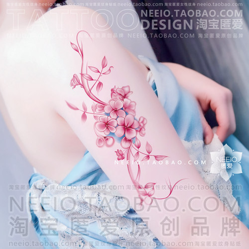 neeio粉彩花朵藤蔓 仙古风大图案纹身贴遮疤痕腿手臂腰小腹防水女