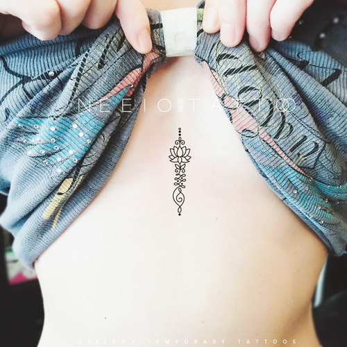 neeio纹身贴 远古莲花图腾 简单线条瑜伽颈后胸前手臂脚踝防水女