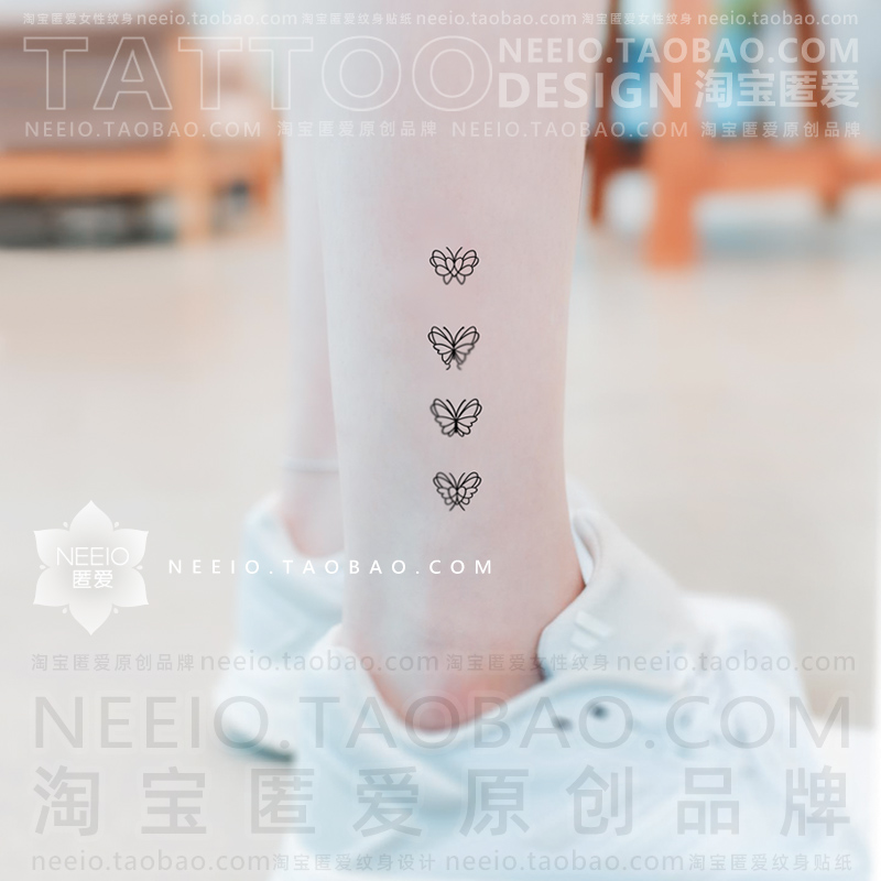 neeio纹身贴 黑色线条小蝴蝶 抽象简单图腾手部虎口耳后脸防水女