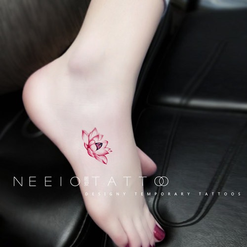 neeio匿爱纹身贴 粉色莲花梦 古风荷花性感小清新脚踝防水女