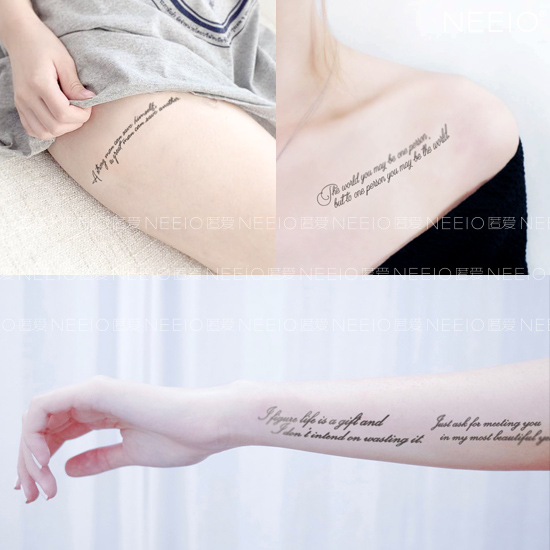neeio纹身贴 经典电影英文台词 套装2张 励志爱情文字名言 防水女