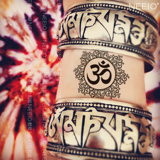 neeio纹身贴 瑜伽OM符号 梵文圣音图腾曼陀罗 颈臂脚踝 防水女