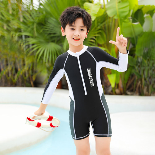 儿童泳衣男孩连体长袖防晒速干男童中大童小童夏季2025新款游泳装
