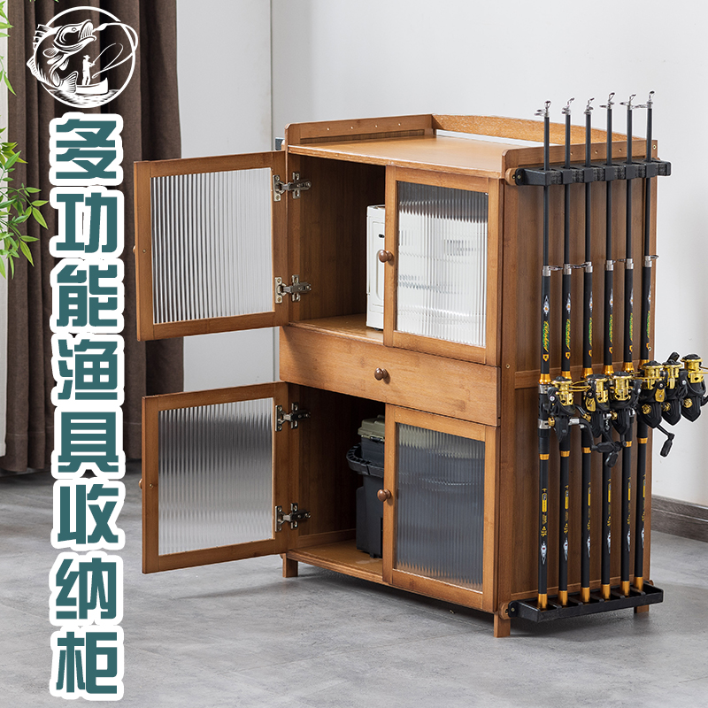 家用路亚竿手竿支架放置架子鱼竿支架收纳架竹多功能鱼竿展示柜子