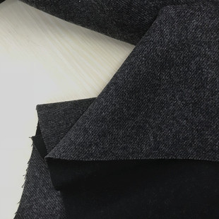 黑灰色斜纹粗纺加厚大衣面料 服装毛呢 时装布料布匹
