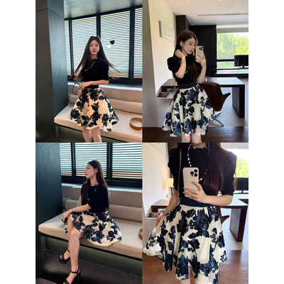 卢媛儿 设计感小众蓝白刺绣半身裙夏复古花朵A字显瘦半身裙短裙女