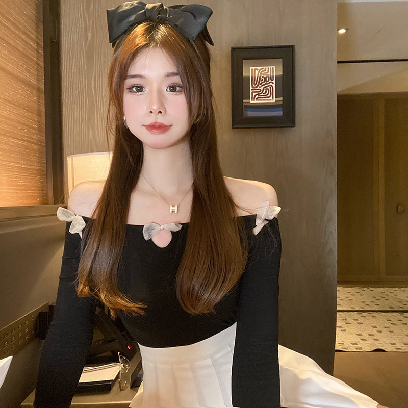 Real price bow design one shoulder 5 / 6 sleeve short T-shirt