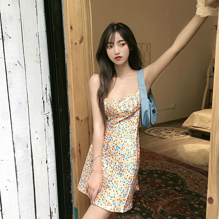 Real price romantic floral suspender dress