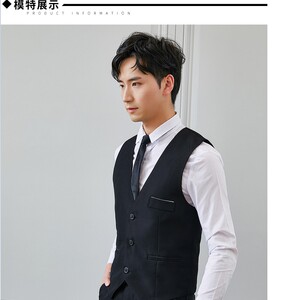 黑色男士马甲青年英伦修身商务坎肩大码背心纯色酒店台球房工作服图片