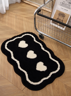 黑白爱心地垫ins风卫生间吸水脚垫地毯加厚绒毛防滑速干浴室垫子
