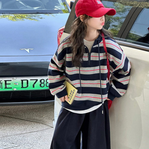 女童卫衣秋装2025新款春秋大童韩韩系穿搭衣服儿童超好看条纹