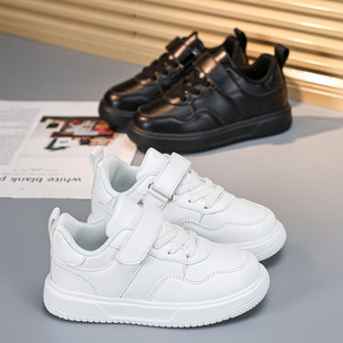 儿童小黑鞋儿童白色运动鞋男童皮面小白鞋小学生男孩板鞋女童