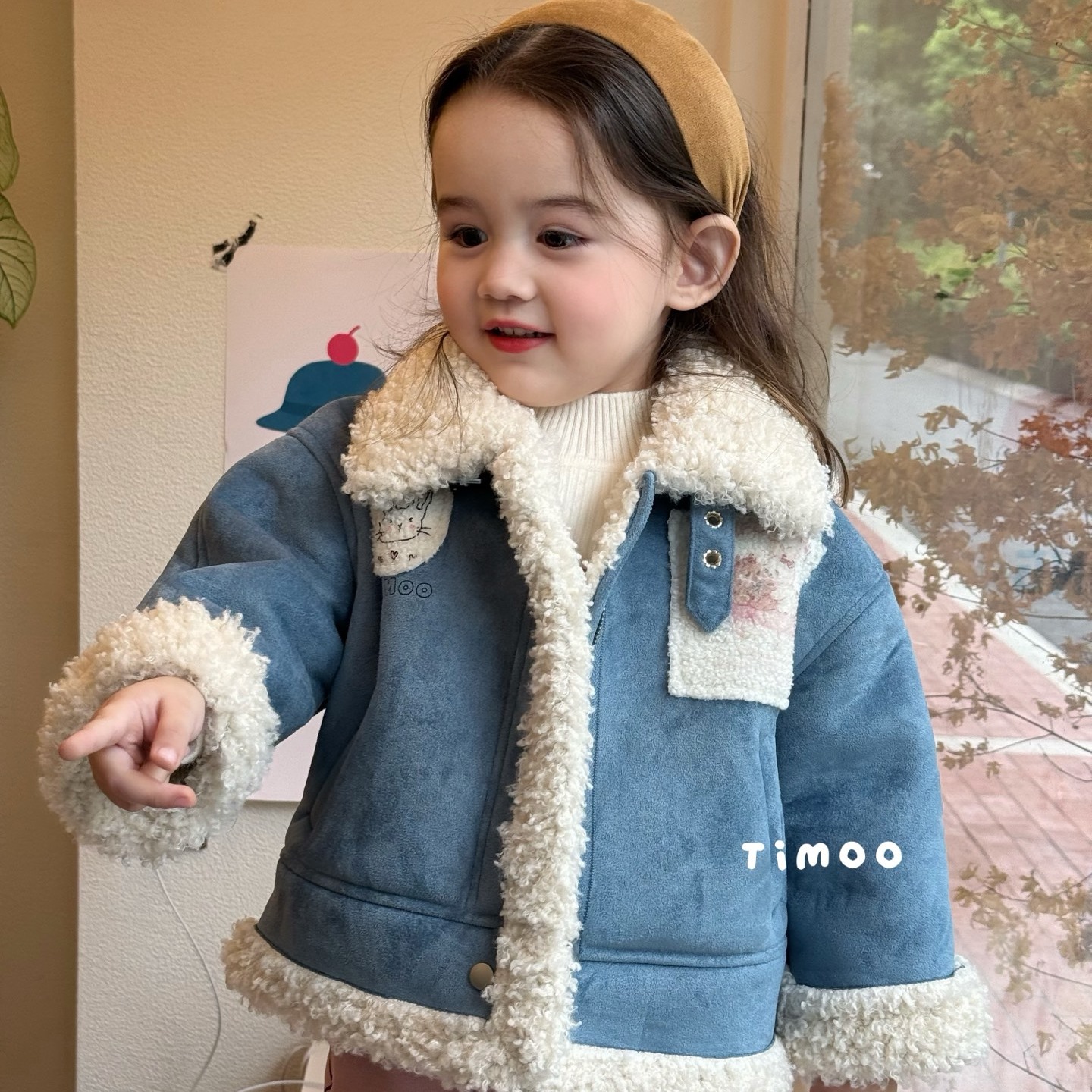 女童牛仔外套加绒加厚毛毛领皮毛一体冬保暖大衣韩版牛仔外套802
