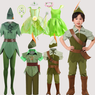 小男孩万圣节表演服装 Peter Pan cos 绿精灵小飞侠彼得潘派对套装