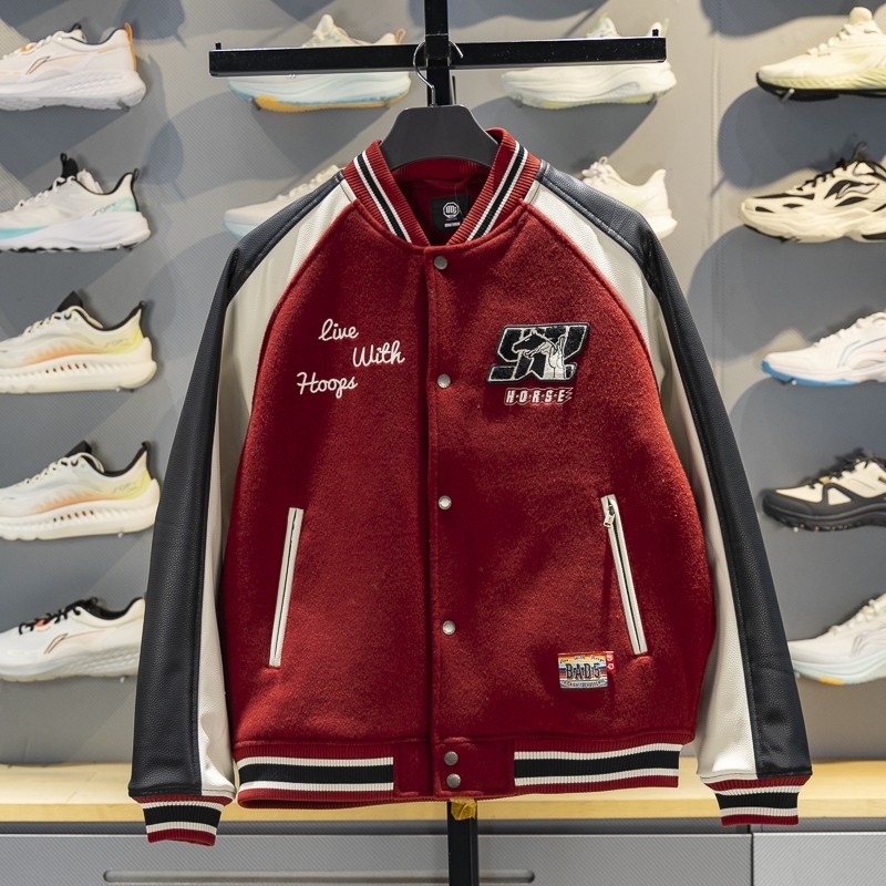 李宁男子棒球领宽松棉夹克