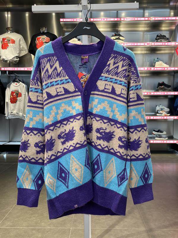 LI NING RI JIN DOU JIN JACKET 2024 년 용 봄 축제 남성과 여성 같은 스타일의 느슨한 카디건 니트 스웨터 AMBU021