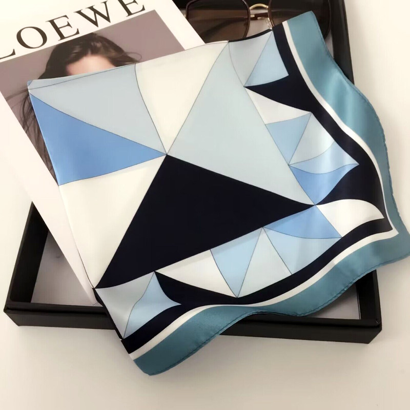 蓝色真丝丝巾小方巾女桑蚕丝职业杭州丝绸秋冬季衬衣送礼围巾领巾