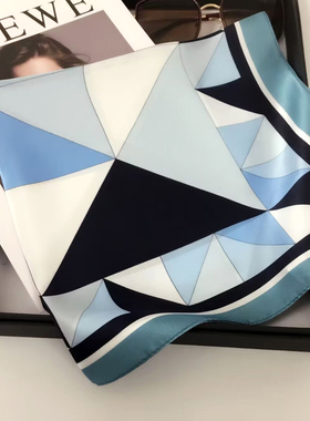 蓝色真丝丝巾小方巾女桑蚕丝职业杭州丝绸秋冬季衬衣送礼围巾领巾