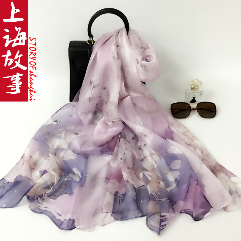 真丝丝巾女春秋季新款外搭披肩温柔风纱巾桑蚕丝薄款妈妈送礼围巾