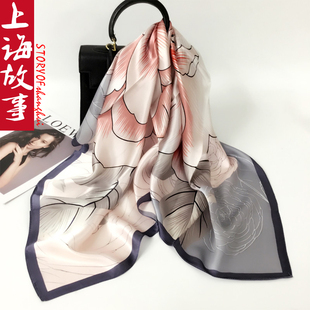 真丝丝巾大方巾高级感100%桑蚕丝围巾女90x90cm披肩外搭高档送礼