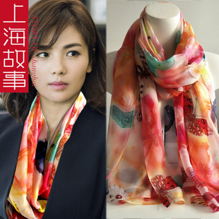 上海故事丝巾女2026新款杭州真丝桑蚕丝薄款围巾披肩妈妈生日送礼