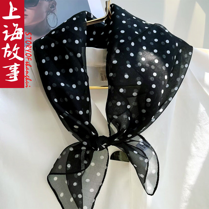真丝丝巾女小方巾波点纱巾65x65cm秋冬薄款围巾脖子保暖出游护颈