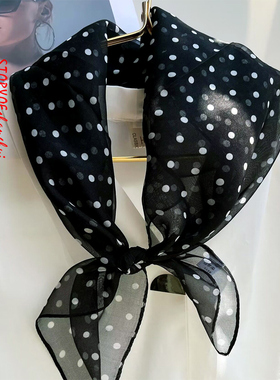 真丝丝巾女小方巾波点纱巾65x65cm秋冬薄款围巾脖子保暖出游护颈