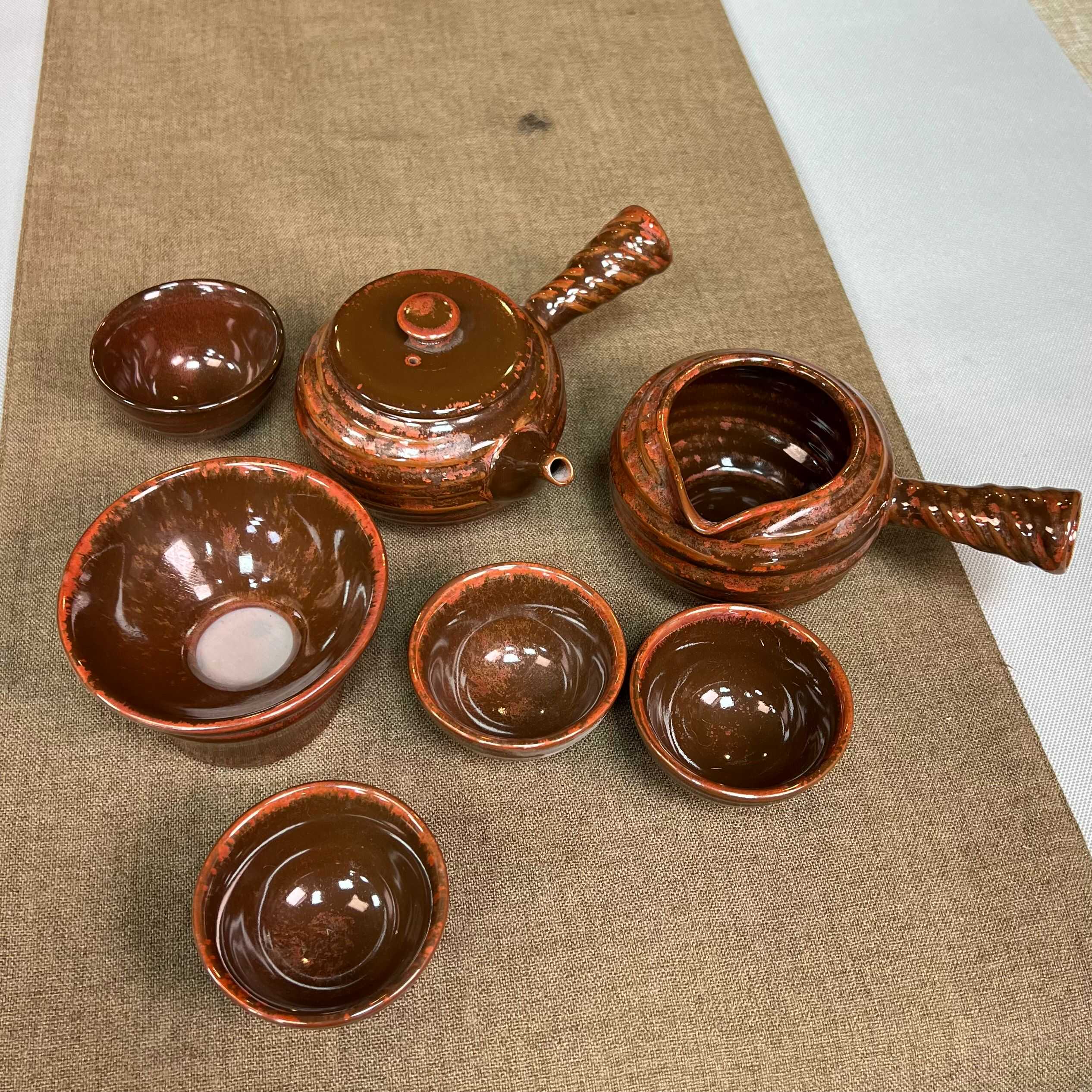 （赠送：4茶杯）窑变铁锈红200毫升茶壶套装含过滤网功夫茶具套装