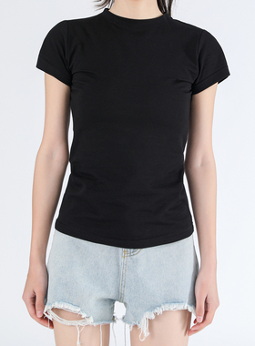 Sparrow Lab美式黑色t恤女正肩短袖夏季显瘦修身圆领棉休闲打底上
