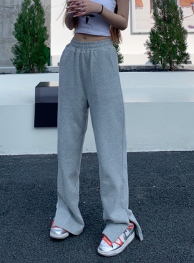 Sparrow Lab灰色开叉休闲裤春秋新款高腰直筒显瘦宽松拖地裤男女